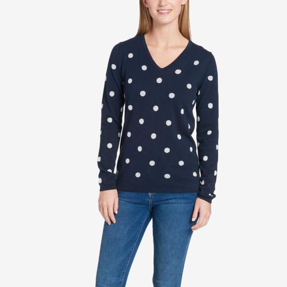 NWT Tommy Hilfiger Navy Polka Dot Sweater - Picture 1 of 10